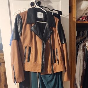 Chelsea DeBoer Black and Brown Leather Moto Jacket